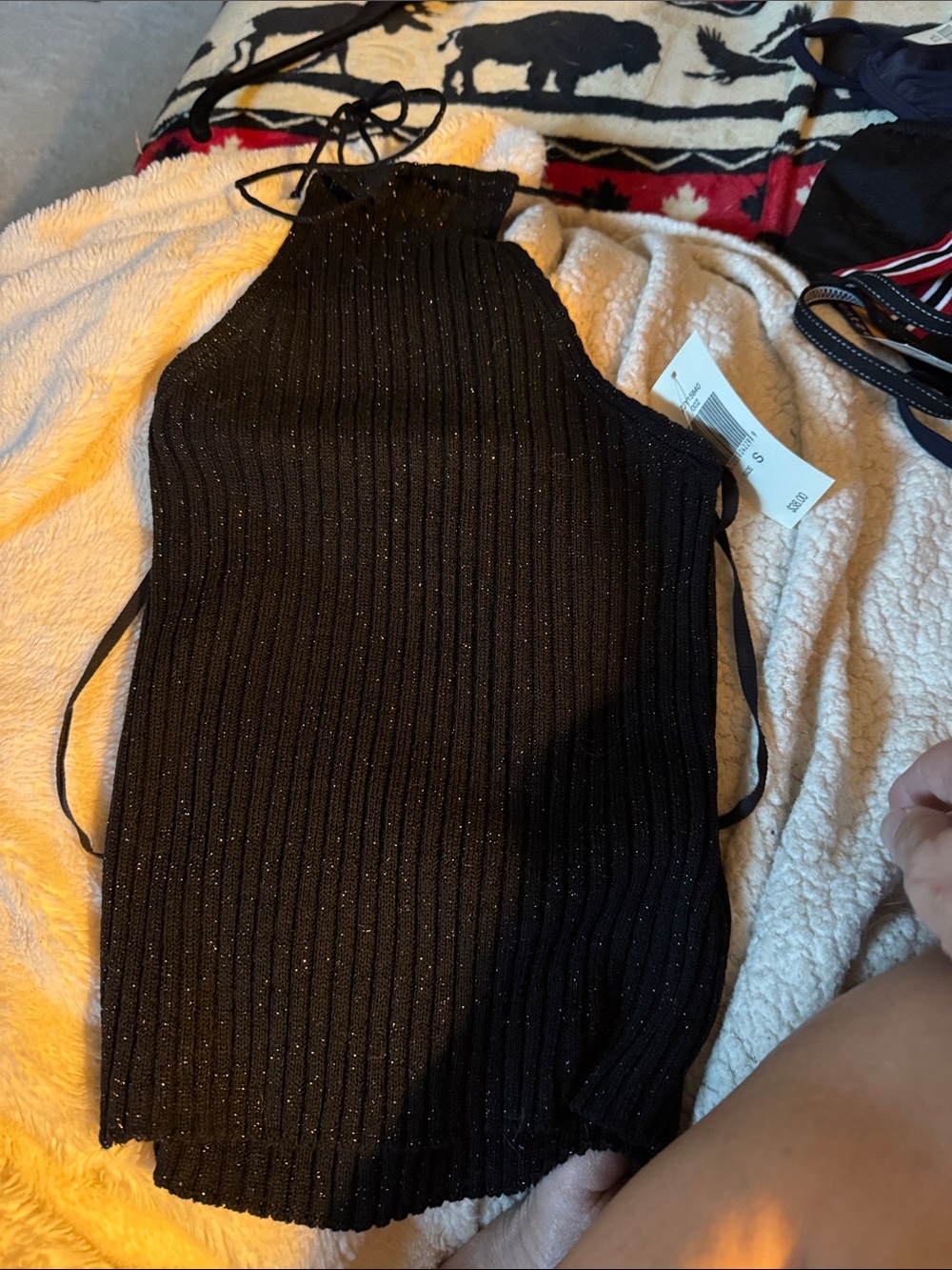 XOXO Black Sparkle Ribbed Halter Camisole